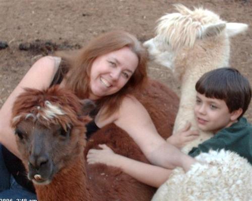 Have 3 kids, 2 dogs/cats 28 alpaca and one husband. Live in Redding Ca. I knit and weave and felt with alpaca, sell online and at Sat farmers market