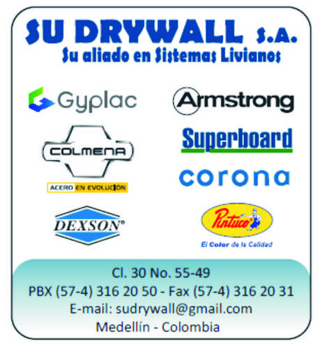 Somos comercializadores de productos para el Sistema de Construcción Liviana en Seco (DRYWALL), ubicados en Medellín, Colombia,