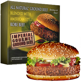 Imperial Gourmet Ground Beef is all-natural ground beef blended with American-style kobe beef, with no added hormones or antibiotics- EVER.