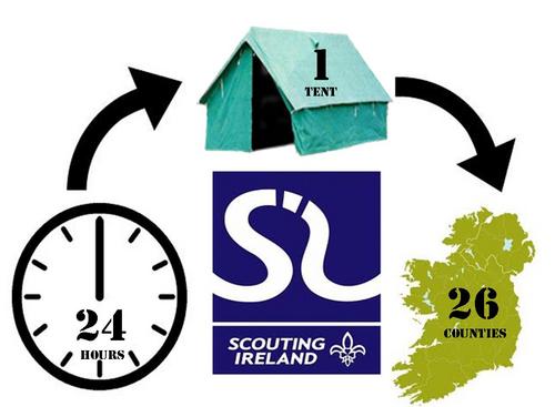 7 Scouters drive to the 26 counties in Ireland, pitching a tent in each county in 24 hours.Aim:raise money to buy AEDs for Scout groups all over Ireland