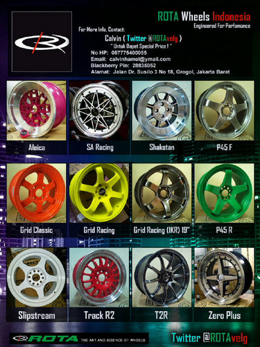 JUAL BERBAGAI MACAM VELG ROTA 
NO.TELP/SMS 081316888258 PIN BB : 29FC66F0  calvinhamel@ymail.com 
ROTA BUKAN TW!!! :)
http://t.co/jd4IkAcVW0