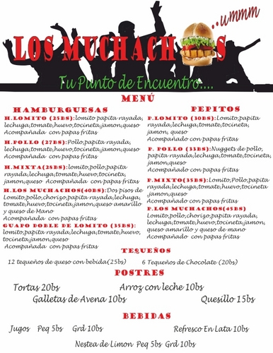 Somos Los Muchachos Tu Punto De Encuentro, Estamos para ti para ofrecerte la mejor Fast Food y ademas Dulces y Jugos.
