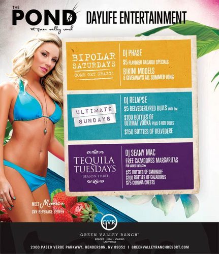 thepondpool's profile picture. Located in the Green Valley Ranch Resort in Las Vegas, The Pond Pool is a favorite for locals 21+. Open 7days/week 10am-6pm NO cover