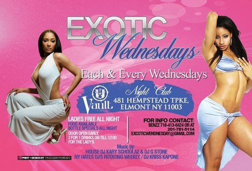 Come out to my spot every WEDNESDAY ITS LADIES NIGHT ladies free all nite at the VAULT 481 HEMPSTEAD TPKE ELMONT NY 11003 door open 10-4:00 come out early.