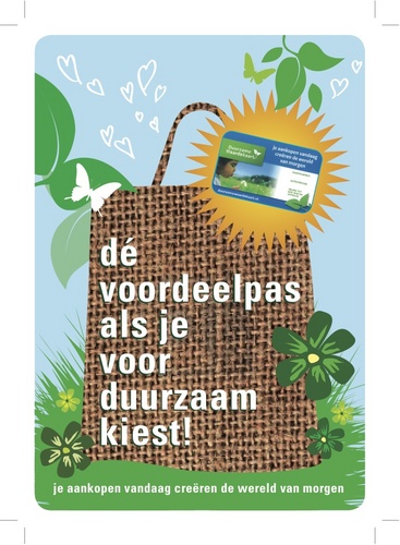 De voordeelpas als je voor duurzaam kiest! Voordeel voor jou, voordeel voor de Aarde. Dagelijkse boodschappen, maar ook kleding, cosmetica,kado's of vakantie