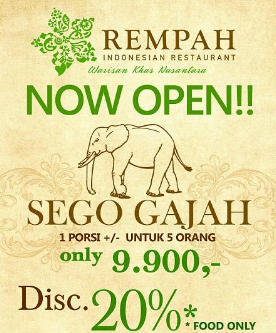 Rempah Indonesian Restaurant
 Jl. Kedungsari 62, Surabaya 60261
 Phone (62-31) 5451299, 5483677