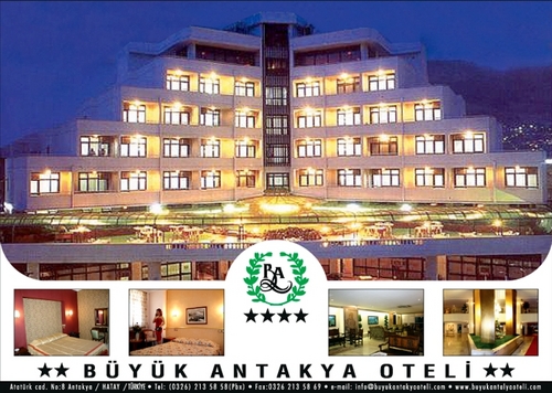 Büyük Antakya Oteli Şehir merkezinde olup bir tarafı yeni antakyaya bir tarafı asi nehrine ve dağ manzarasına bakan görüntüsüyle Antakyanın 4 yıldızlı otelidir.