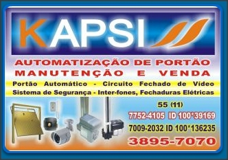 Email: instalador@kapsi.com.br 
Website: http://t.co/hNNOmSFOYW 
Tel: (11) 38957070
Nextel: 77524105 
ID: 55*100*39169
ID: 55*100*136235