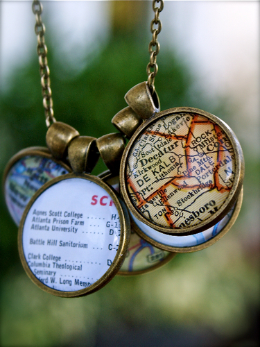 Accessories created from vintage and upcycled maps.