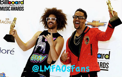 HUGE fans of @LMFAO ツ @RedFoo & @SkysNuts are the Shuffle and Wiggle masters. #WeLoveLMFAO!!! -Tanya, Ine, Michelle-
