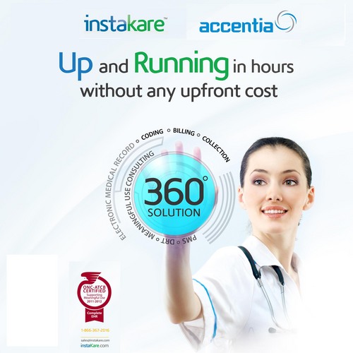 Instakare, brought to you by Accentia is an ONC certified EHR that runs on Cloud based technology to make your practice truly paperless.