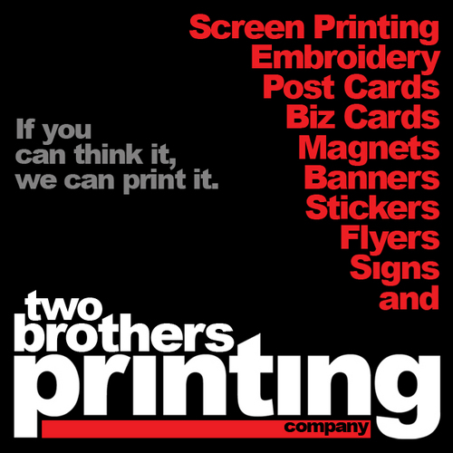 Two Brothers Printing is a Full Service Digital & Off-Set Printing Company.  We offer ALL aspects of Printing & Design.  We ship worldwide.