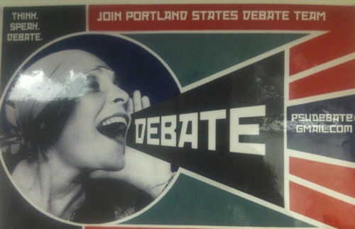 PDX Debate Union is a student group at Portland State devoted to promoting Oxford style debate. 
Think. Speak. Debate.
