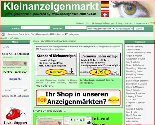 Kleinanzeige kostenlos über Anzeigenverteiler aufgeben.
Kostenloser Onlineshop (optional) incl.