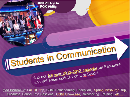 SIC (Students in Communication) is a professional organization that champions the advancement of Communication Studies majors of West Chester University of PA