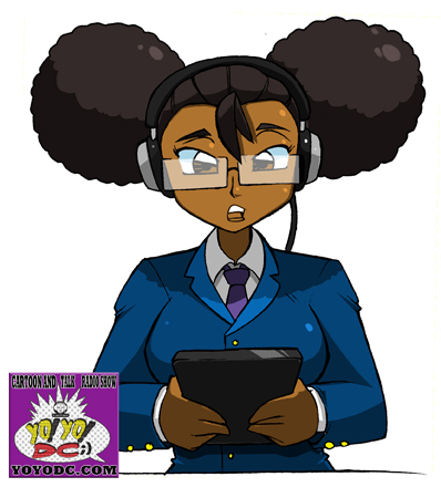 this loud mouth big breasted halfrican is the news girl of http://t.co/ecsBvYONxx's talk radio show... when she's not out using her super powers to fight evil
