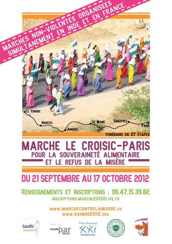 Marche #nonviolence #LeCroisicParis #MLCP2012 @2012Gandhi souveraineté alimentaire, refus de misère & soutien @jansatyagraha organisée en #Inde @Ekta_Parishad