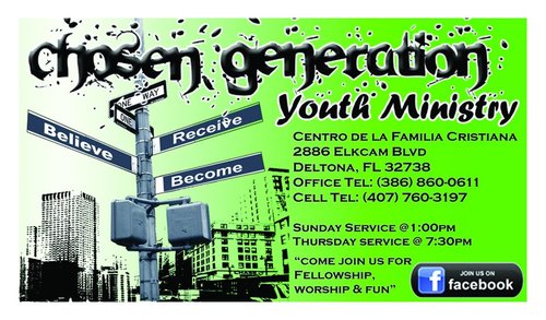 We are Cfc's Chosen Generation! Located on 2886 Elkcam Blvd. Deltona, FL. Join us; Thursdays@7:30pm/Sundays@1pm & REIGNITE every last Thursday of the month!