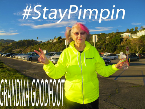 I'm Grandma Goodfoot!!! i am Sky Blu and Redfoo's grandma! i also came up with their name @LMFAO! #StayPimpin and Follow me ;) #BigBadPartyRocker