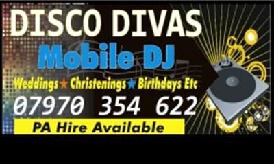 Disco Divas mobile DJ in Bury available for all occasions. For info on all the hottest tracks and lasers! Call 07970354622
PA hire available