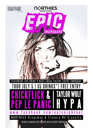 EPIC THURSDAYS at Northies, Cronulla Hotel. Presented by Project Entertainment.