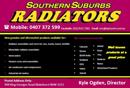 Kyle Ogden, Director of Southern Suburbs Radiators.  Offer new genuine and aftermarket products.