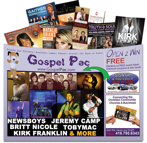 Gospel Pac – Flyer Distribution; Christian Concerts, Events & Businesses. Advertise with us!!
Hamilton | Toronto & GTA | Ottawa | Barrie | Montreal | Quebec