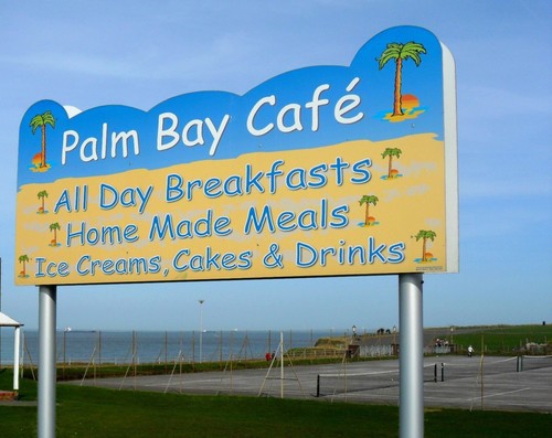 Family café overlooking the sea in Palm Bay Ave Cliftonville, Margate. Home made meals, breakfasts & ice cream. Homemade cakes. Tennis. Open 7 days. All year :)