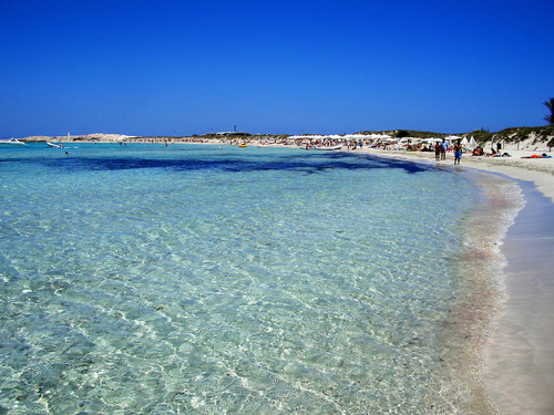 An endless range of blue, turquoise and green hues... a little piece of heaven! Crystal clear waters gently lapping onto white sand beaches. Spain. Europe