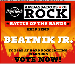 HardRockBattle's profile picture. Help Beatnik Jr a great LA band represent rock & roll in London Hyde Park Festival vote @ Hard Rock Ambassadors of Rock http://t.co/FGCxXN39fU