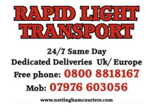 Nottingham Urgent Couriers. 24/7 UK/European deliveries. Bikes and Vans.  Call 0800 8818167 to open an account. Established over 20 years. Competitive prices.
