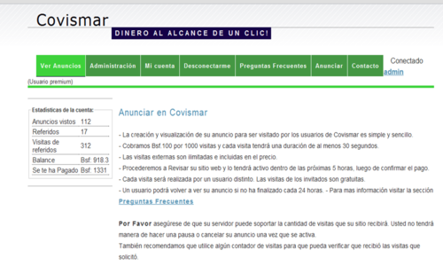 covismarcom's profile picture. Que es Covismar?
Covismar Es un nuevo e innovador servicio de PUBLICIDAD que permite a los anunciante llegar a miles de clientes potenciales