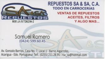 RespuestosSASA's profile picture. Repuestos SA&SA, C.A. Todo en Carrocerias ventas de repuestos, aceites, filtros  y algo mas..