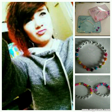 Its Christina!! I make and sell hand made jewellery! :) Personalised bracelets £2 :) I'LL FOLLOW BACK :D :D