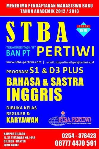 Diploma Three & Strata One English Program

...in collaboration with STBA Pertiwi Jakarta.

STBA Pertiwi Cilegon Campus