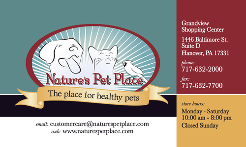 Nature's Pet Place an alternative to the big box retailers. Our focus is pet's health and nutrition, offering of all-natural and holistic foods and treats.