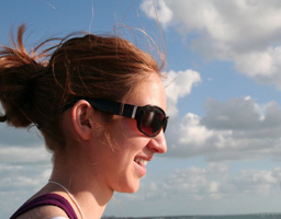 Red hair and a giggle.