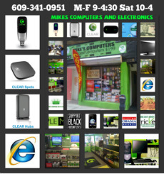 Mike's Computers 228 East State Street
Trenton NJ 08608 609-341-0951. Authorized Clear Dealer, Authorized Cricket Dealer,Laptop Sales & Repairs.