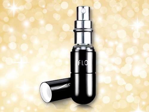 Stylishly designed beauty accessories for travel and on-the-go: FLO Universal Atomizer, Fragrance Jewellery, sleek LED purse mirrors, makeup bags and organizers