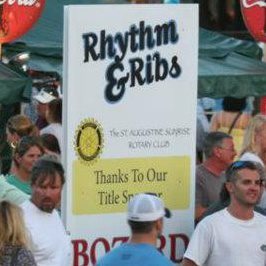 Rhythm & Ribs is St. Augustine Sunrise Rotary club's yearly fundraiser. All proceeds go to charity. Music, BBQ vendors, kids games are enjoyed by all.