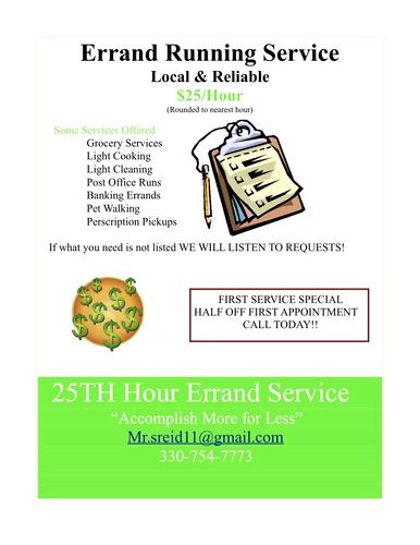 25th Hour provides time saving personal errand services. We pride ourselves in making your day more efficient.