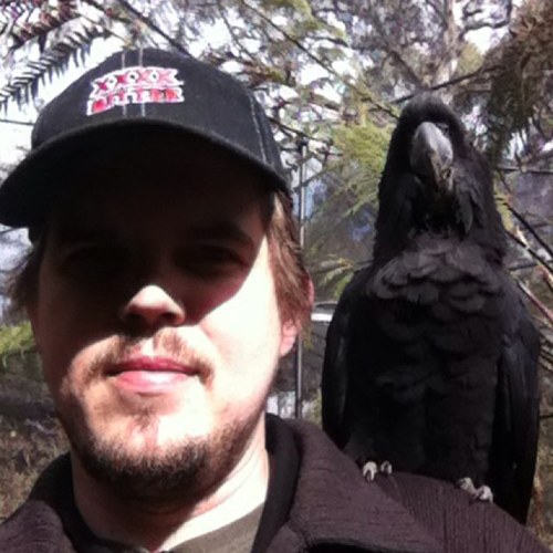 goodbyesoberday's profile picture. there's a big black bird on my shoulder.
