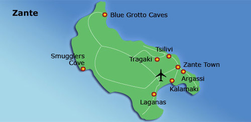 Zante is one of the favourite Greek islands, as it is reputedly the sunniest of all the Greek islands. It is also the most southerly of the Ionian Islands, .