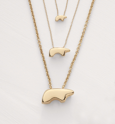 Golden Bears are handcrafted in our Vail, CO studio by a team of skilled metalsmiths in several sizes & styles of pendants, rings, bracelets & earrings.