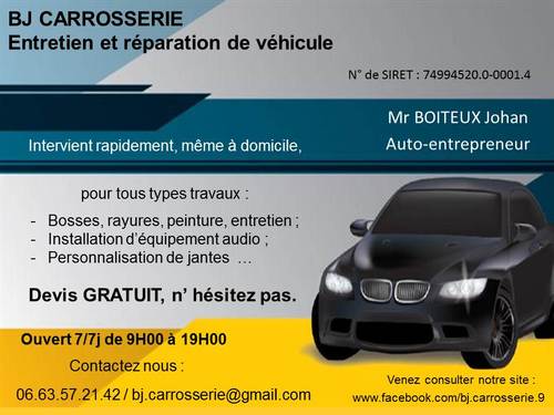 BJCARROSSERIE's profile picture. BJ CARROSSERIE, entretien et réparation de votre véhicule. Devis gratuit