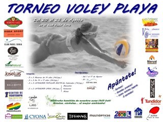 VoleyPlayaSoria's profile picture. Torneo Voley Playa del 20 al 25 de Agosto de 2012 en el Club Pádel Soria. Inscríbete del 1 al 17 de Agosto en el Club ó en Autoescuela José Luis.
Te esperamos!