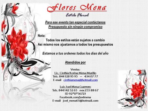 Te ofrecemos Estilo,Mejor presupuesto,Calidad y el mejor detalle para la ocasión especial.Para todo tipo de evento social,contactanos sin compromiso. Saltillo