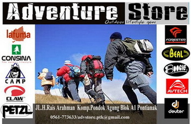 Adventure Store Pontianak
Jl.H.Rais A Rahman Komp.Pondok Agung Blog A1.
Menyediakan peralatan untuk kegiatan adventure/outdoor