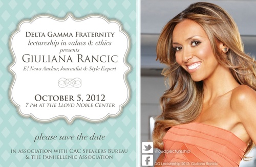 OUDGlectureship's profile picture. Follow for updates, fun facts, and all-things DG Lectureship 2012! OU DG will be hosting @GiulianaRancic on October 5, 2012! We want YOUR support!