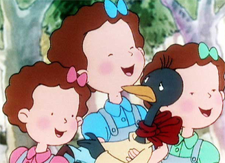Soy Ana, una de las Tres mellizas. Siempre visto de azul y me enamoro con facilidad. Mi afición es fastidiar a la Bruja aburrida con mis hermanos Tereso y Elena